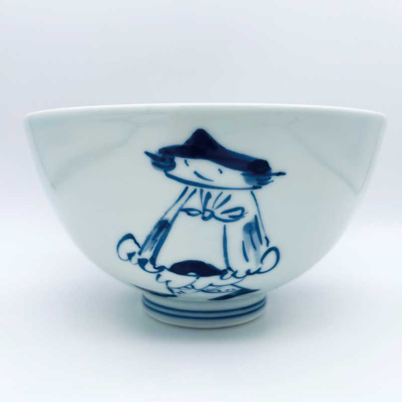 三人異人5寸深丼 　青花　有田焼