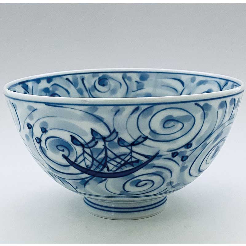 渦帆船5寸深丼　青花　有田焼