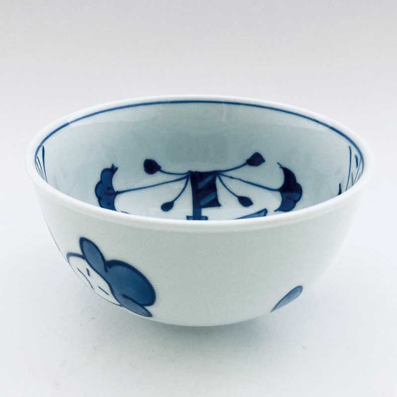 内船外人形玉渕4.5寸丼 　青花　有田焼