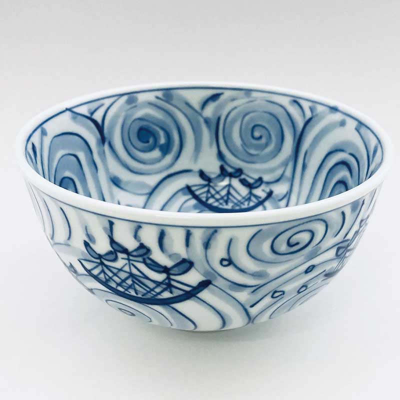 渦帆船玉渕4.5寸丼　青花　有田焼