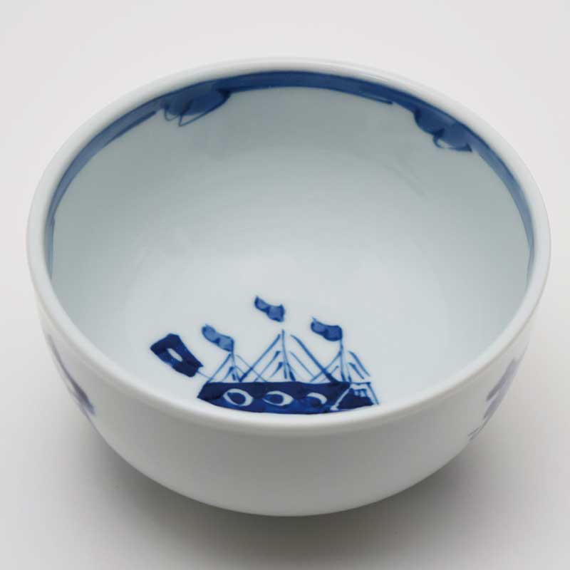 三人異人玉渕4寸丼　青花　有田焼