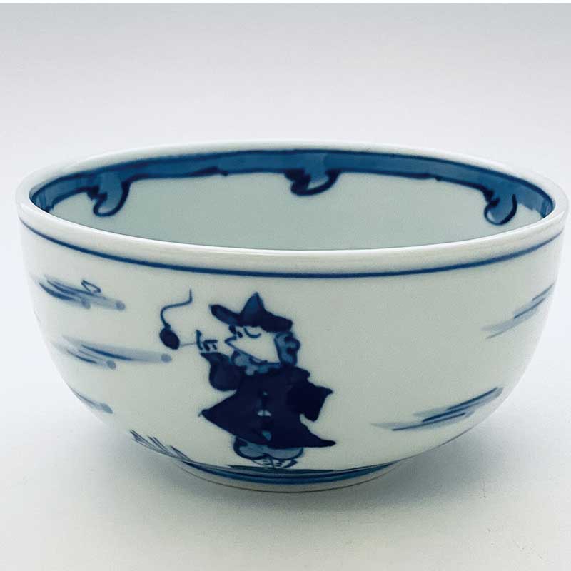 二人異人玉渕4寸丼　青花　有田焼