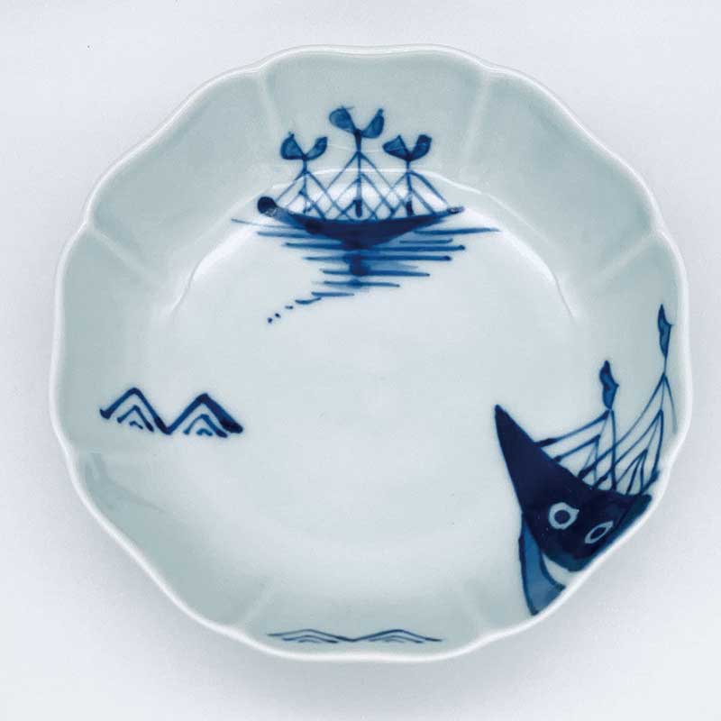 クラシックシリーズ オランダ船八方割小鉢　青花　有田焼