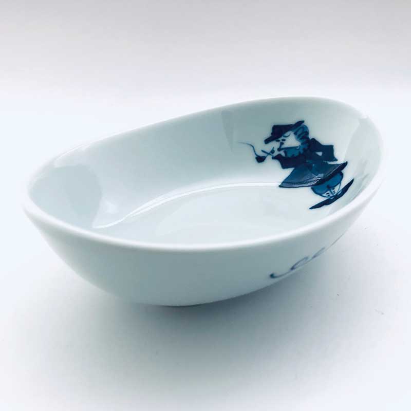 パイプ異人楕円小鉢　青花　有田焼