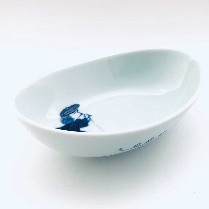 ステッキ異人楕円小鉢　青花　有田焼