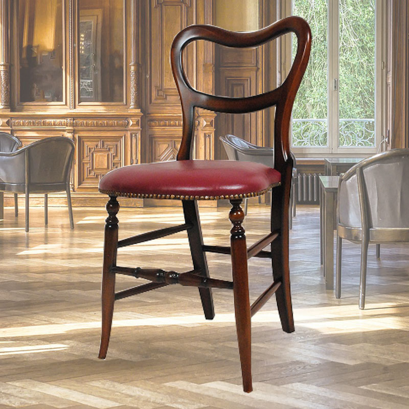 高級マホガニー材で作られたバルーンバックチェア(レッド)　2脚セット【輸入家具】