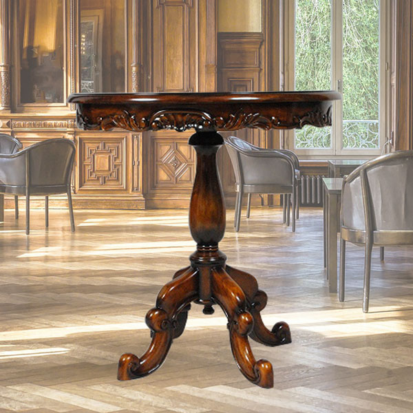 高級マホガニー材で作られたマホガニー　4脚丸電話台(コーヒーテーブル)Φ70【輸入家具】