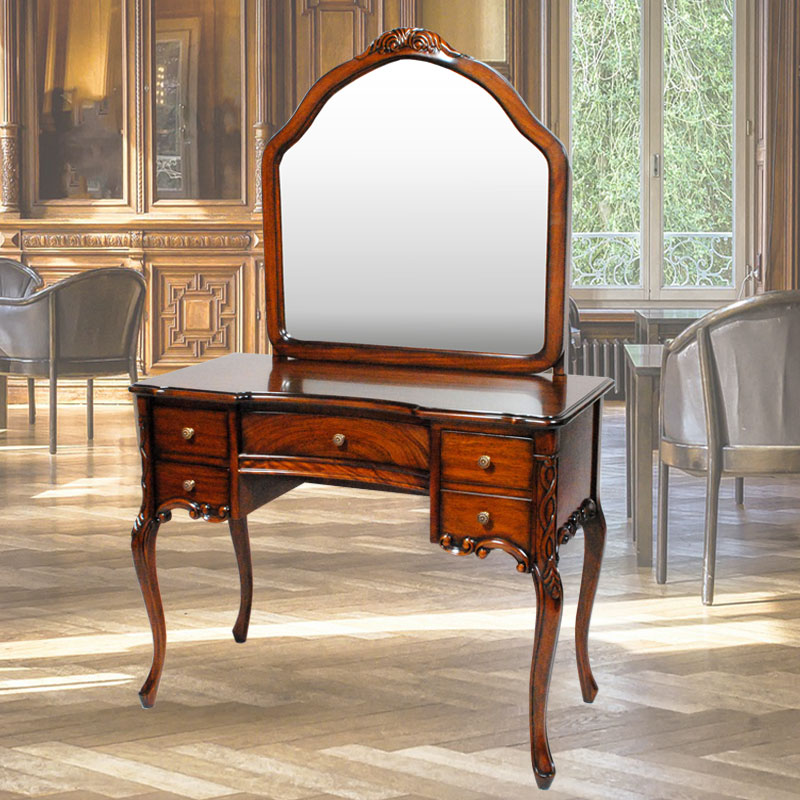 高級マホガニー材で作られたマホガニー　ドレッサー　一面鏡【輸入家具】