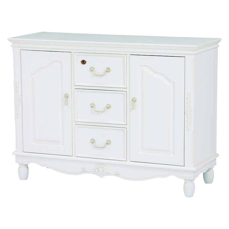 アンティーク風猫脚ワイドキャビネット　ハンプトンシリーズⅡ　白の輸入家具