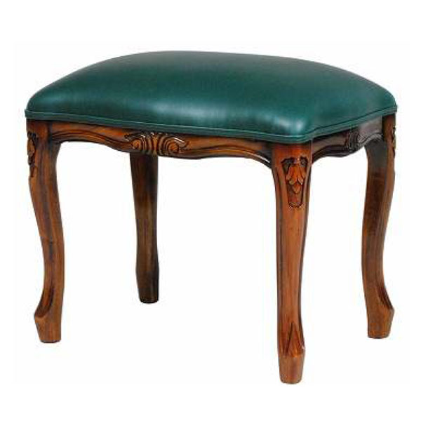 高級マホガニー材で作られたヨーロピアングリーン色の合成皮革張りのドレッサースツール【輸入家具】
