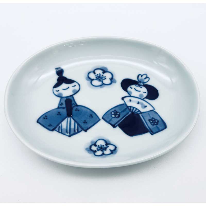 ひなまつり小判小皿　青花　有田焼
