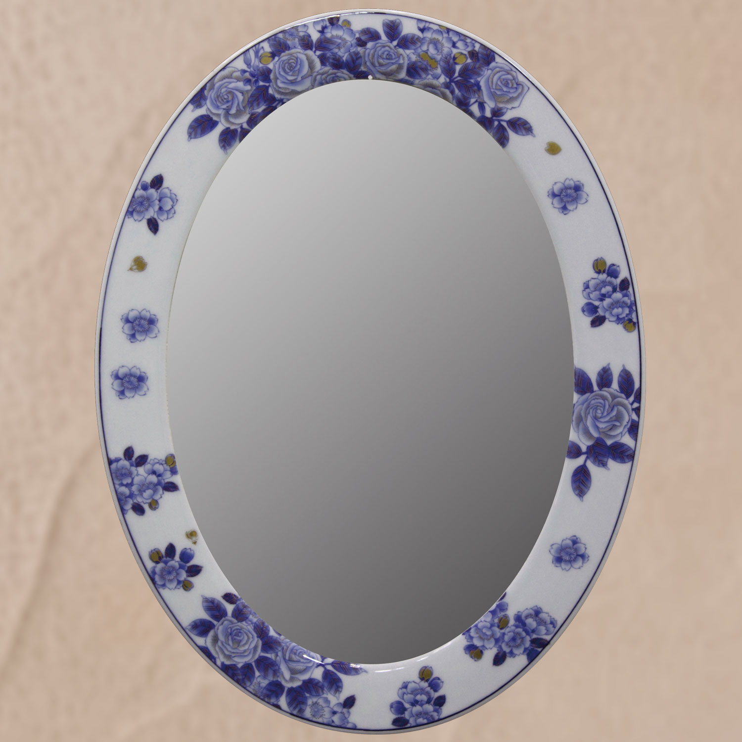 有田焼のミラー(カガミ)　金彩花散らし絵鏡