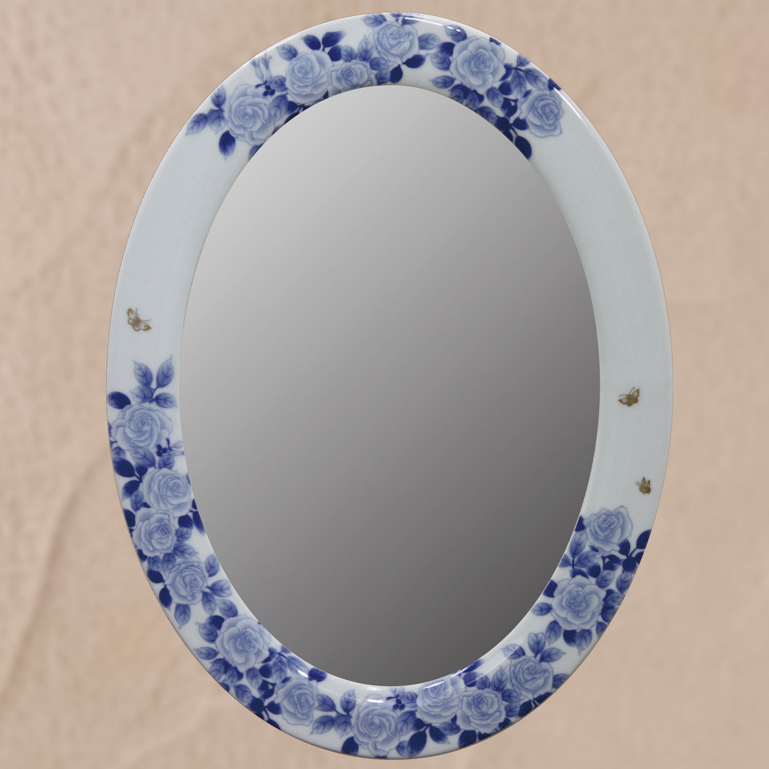 有田焼のミラー(カガミ)　染付薔薇絵鏡