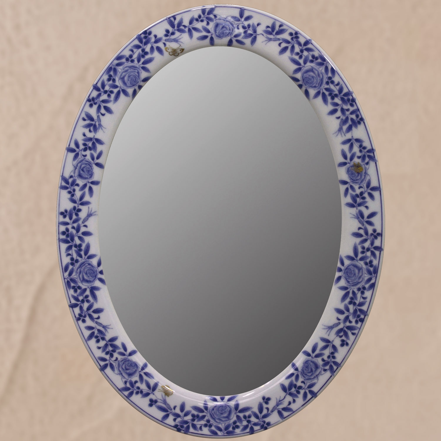 有田焼のミラー(カガミ)　染付薔薇唐草絵鏡