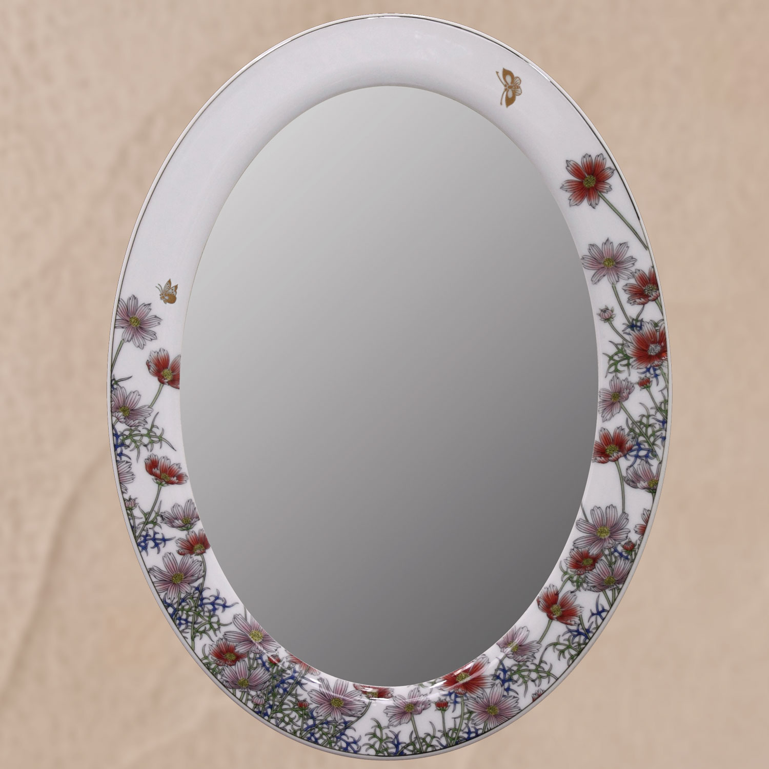 有田焼のミラー(カガミ)　色彩こすもす絵鏡