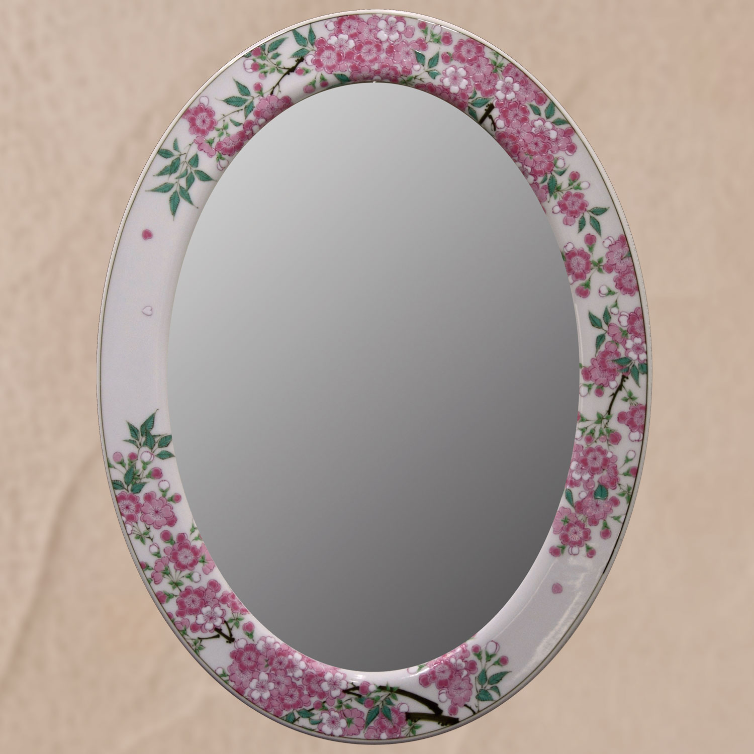 有田焼のミラー(カガミ)　染錦桜絵鏡