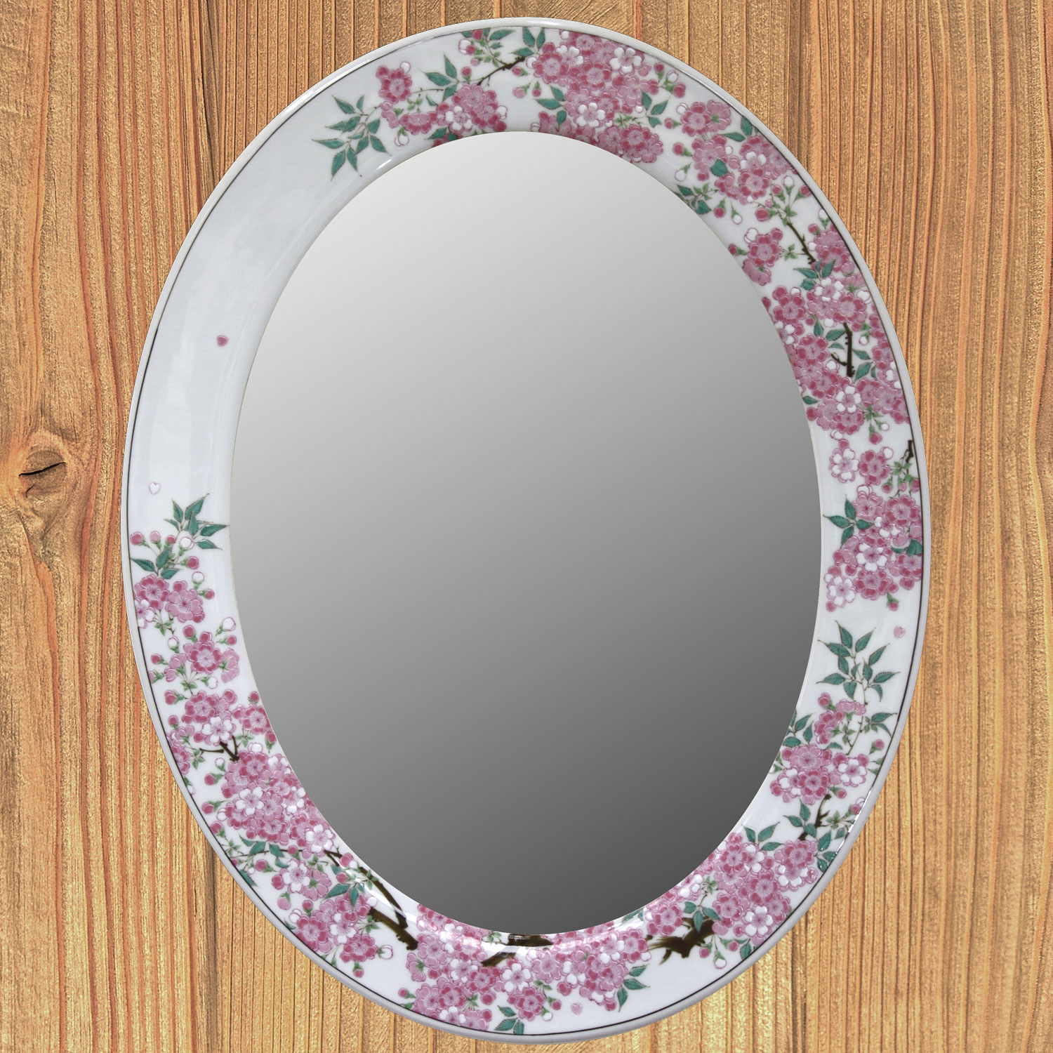 有田焼のミラー(カガミ)　染錦桜絵鏡　400×510