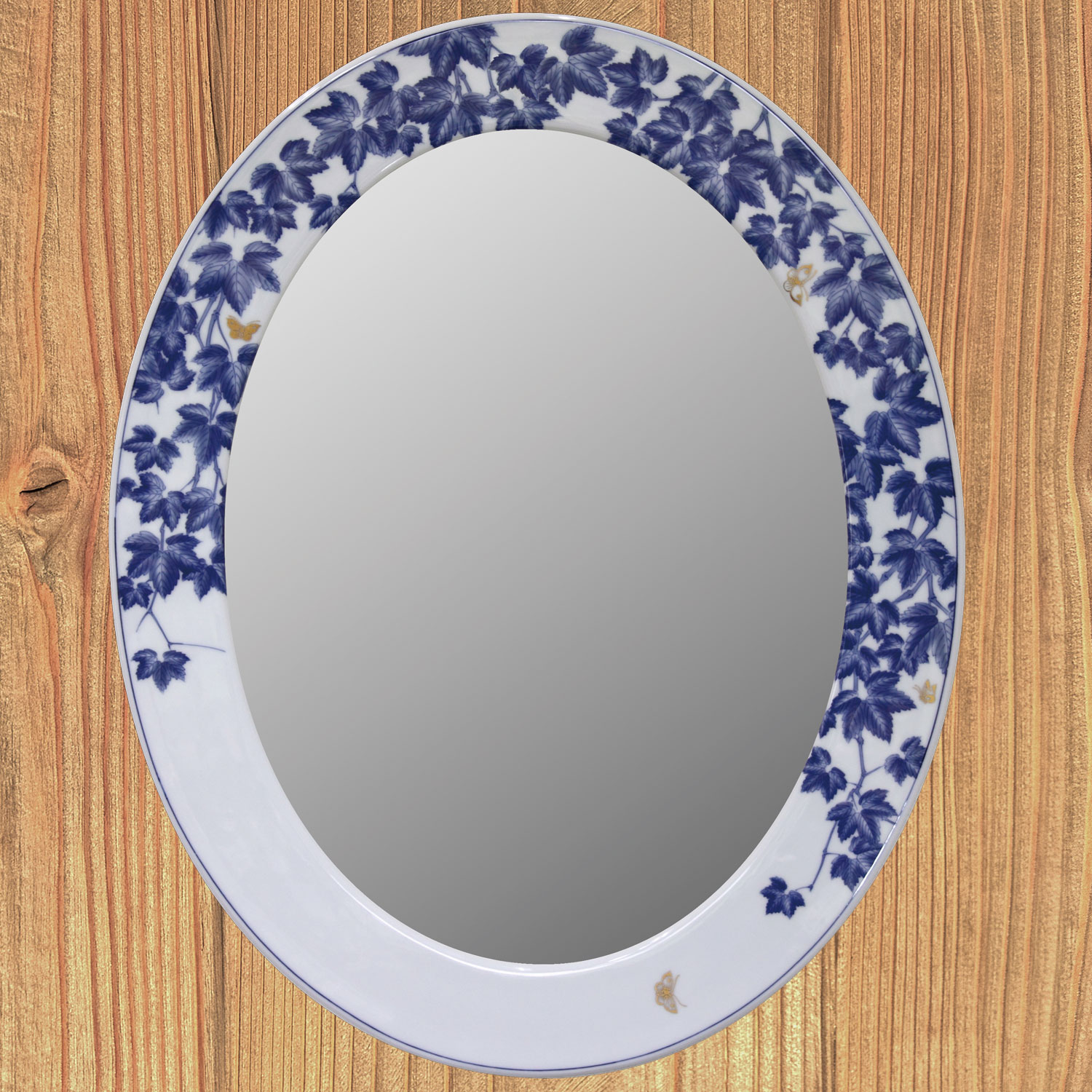 有田焼のミラー(カガミ)　染付ツタ絵鏡 400×510