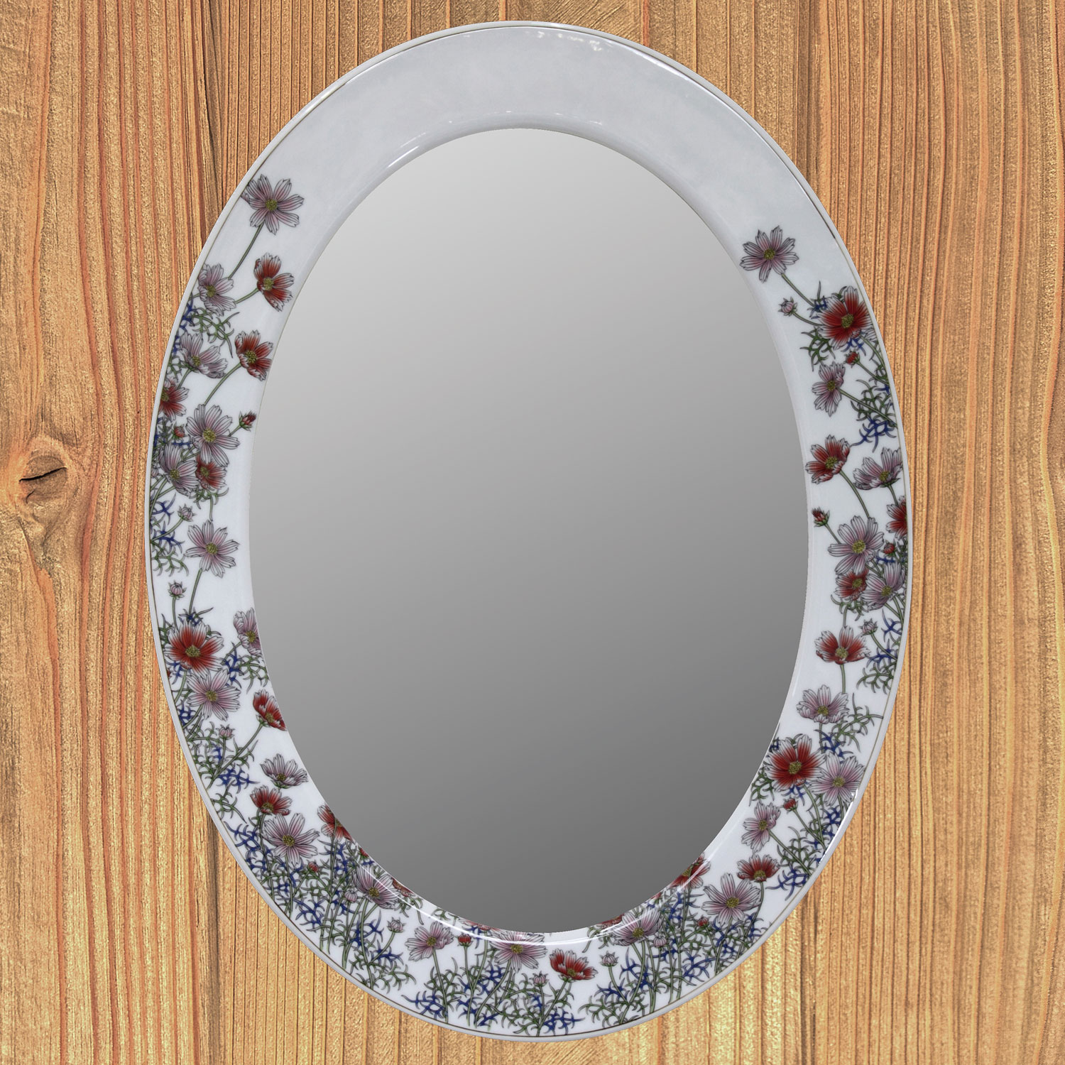 有田焼のミラー(カガミ)　色彩こすもす絵鏡　400×510