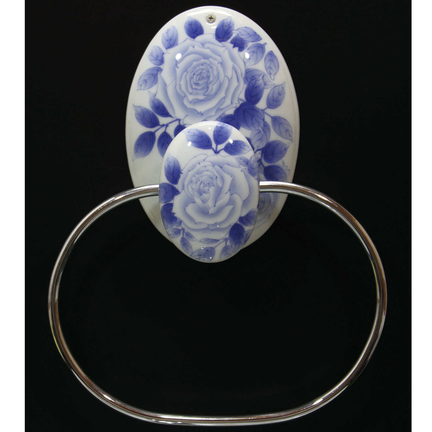 有田焼のタオルリング(タオル掛け)　薔薇絵(大)タオルリング