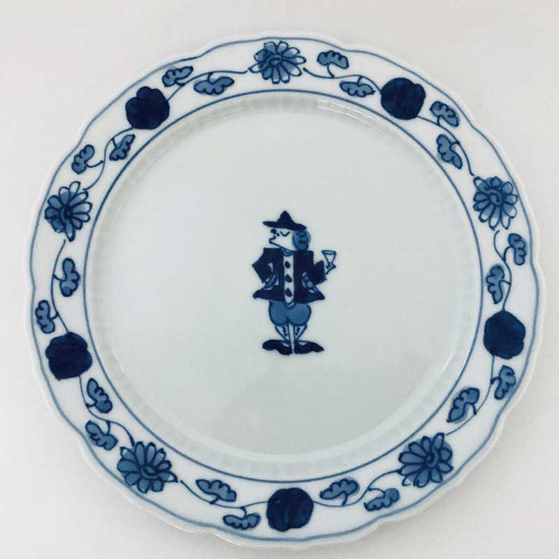 グラス異人桔梗渕6寸ケーキ皿　青花　有田焼