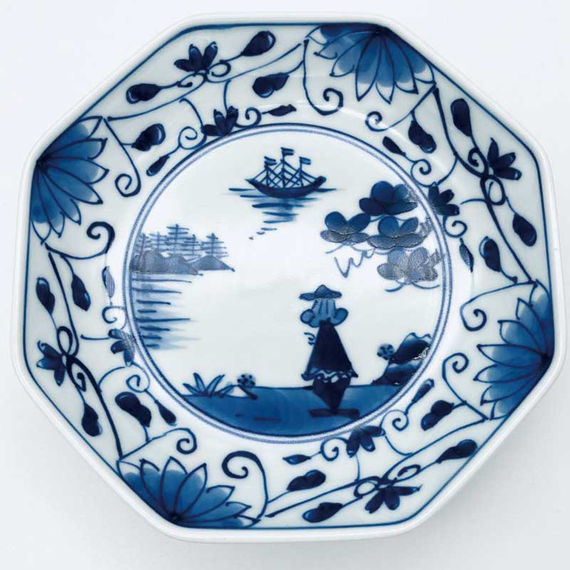 後姿正八角5寸皿　青花　有田焼