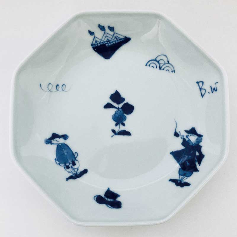 異人づくし 正八角5寸皿青花　有田焼