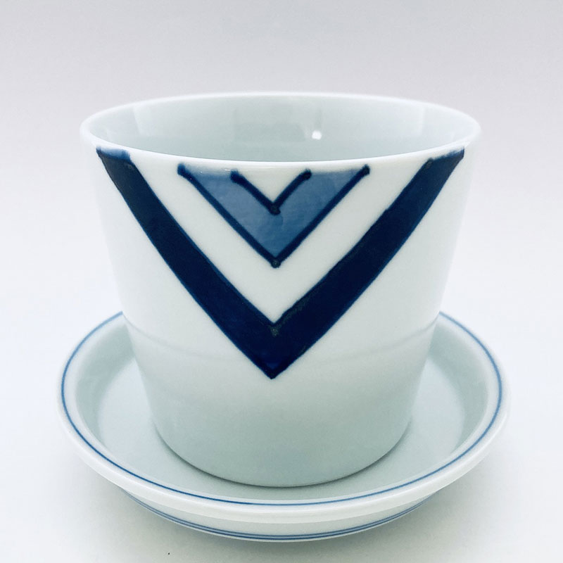 EDOフラワーポット(底穴有)　受け皿付き　青花　有田焼