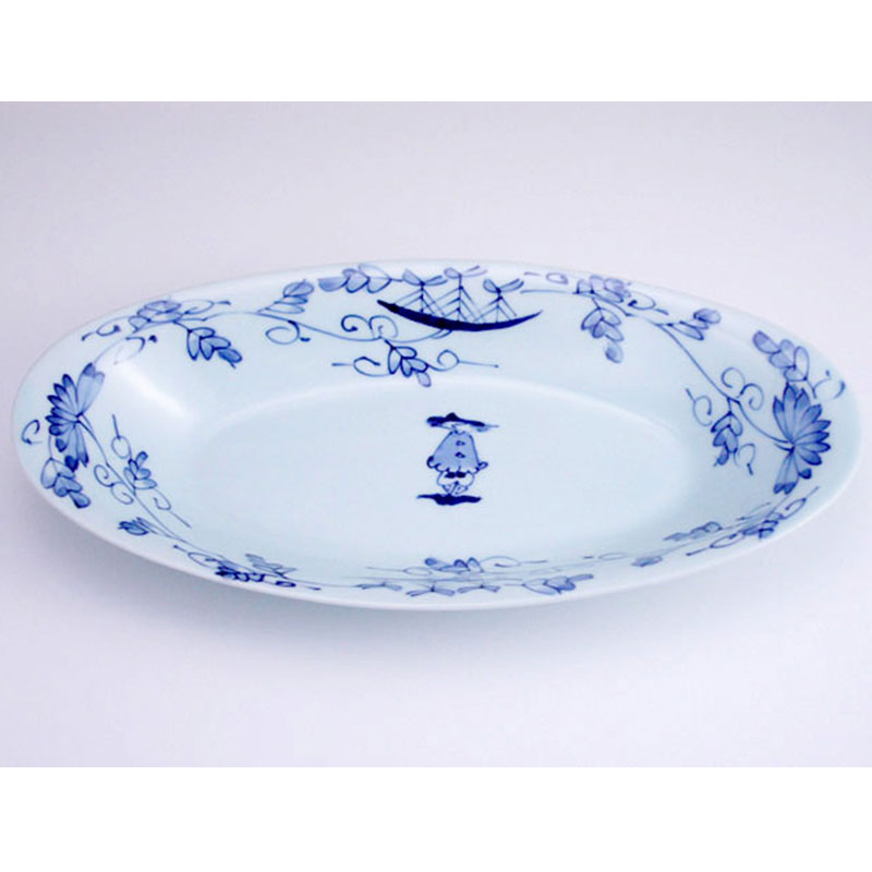 唐草異人小判カレー皿(中)　有田焼　青花