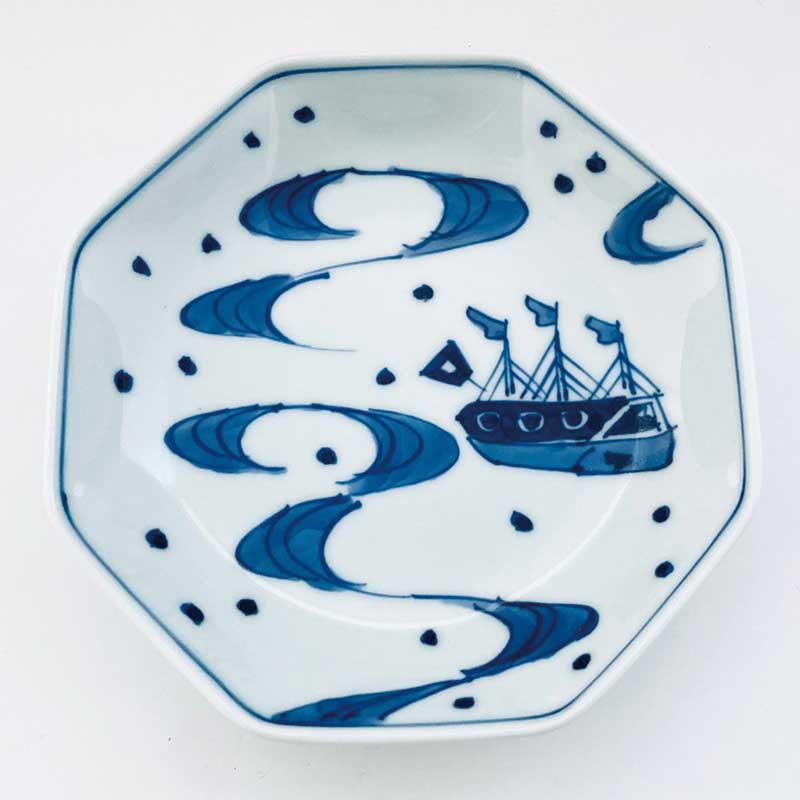 大航海正八角5寸皿　青花　有田焼
