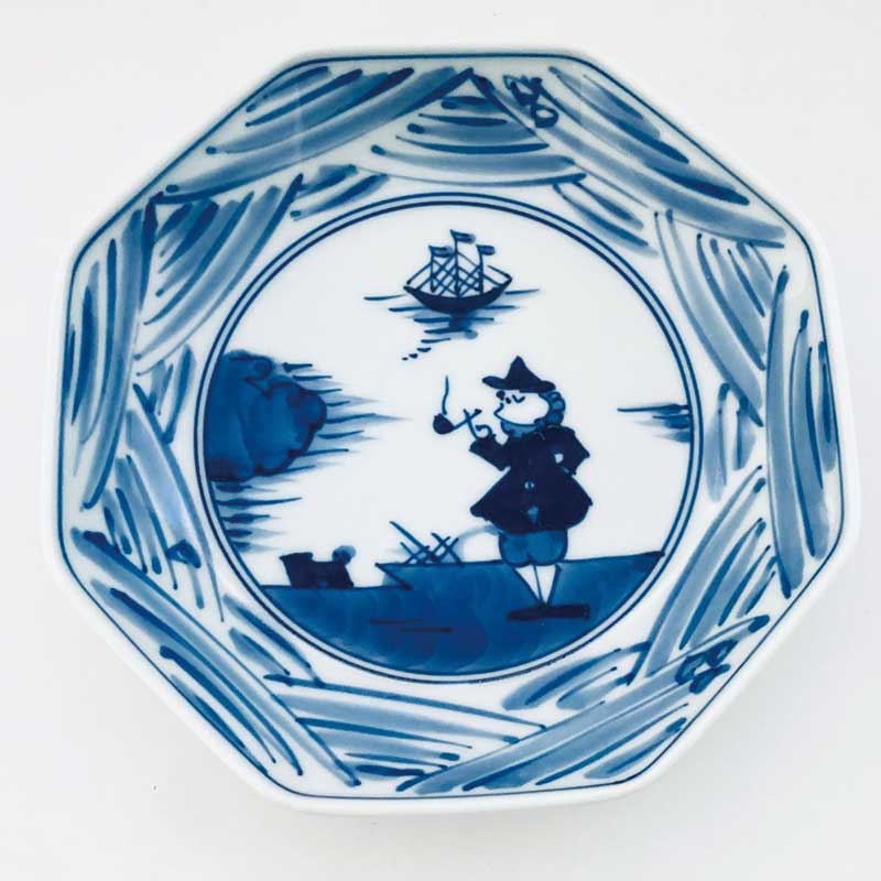 長崎紋 正八角5寸皿　青花　有田焼