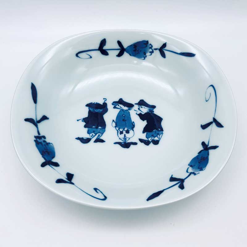 三人異人両切サラダ 　青花　有田焼