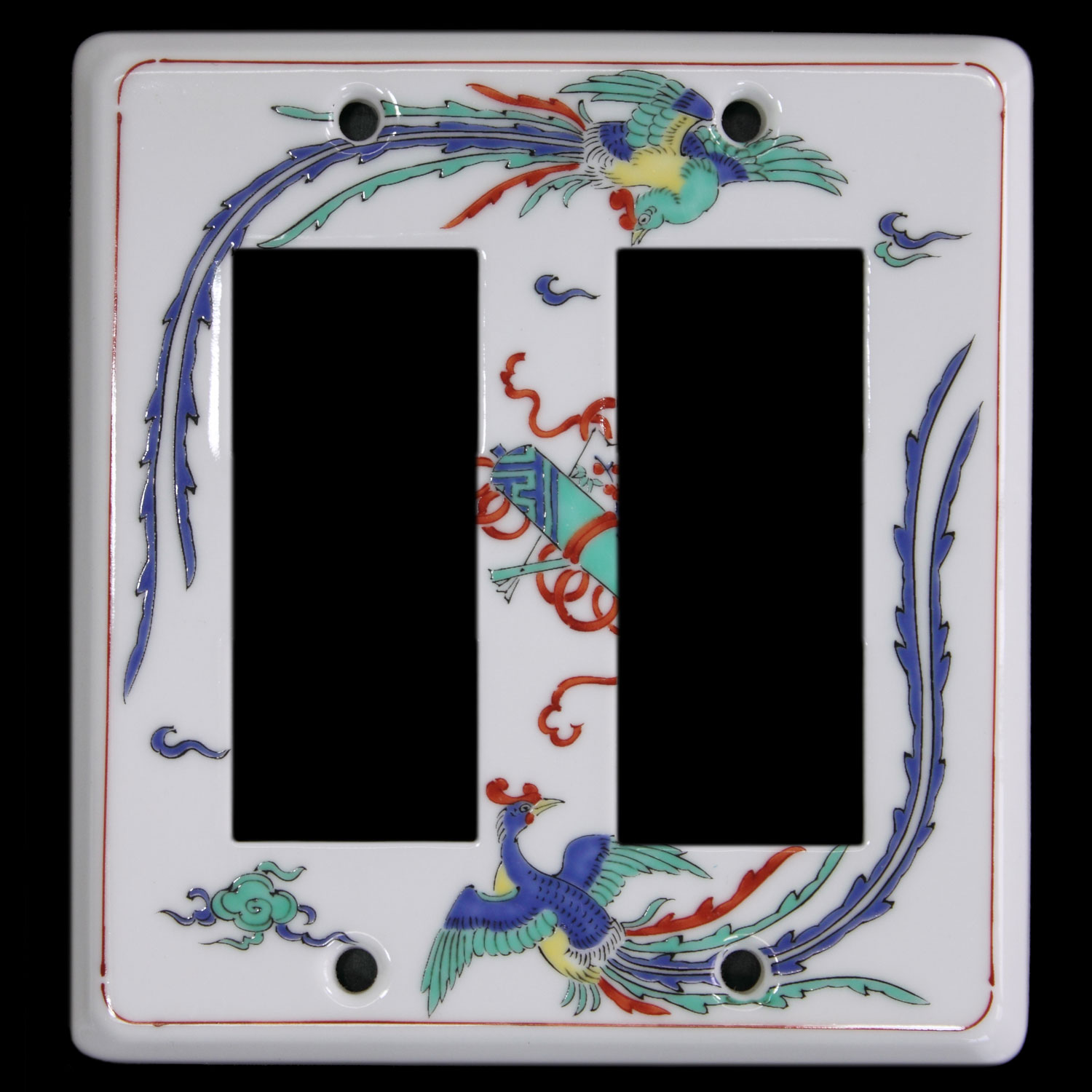 有田焼スイッチカバー(スイッチプレート)　6ッ穴　色絵鳳凰絵