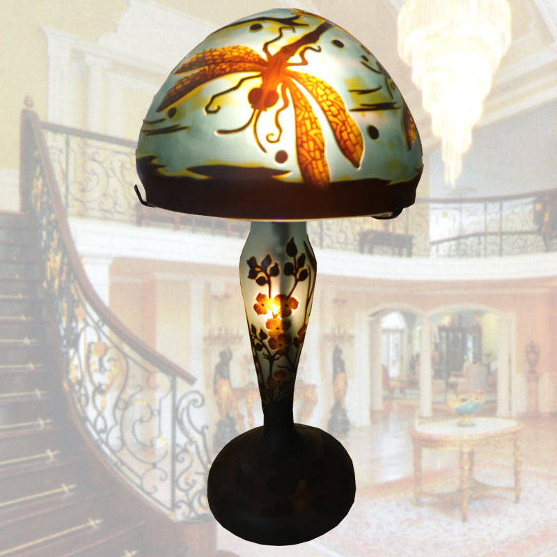 8インチ-蜻蛉柄のガレ風ランプ