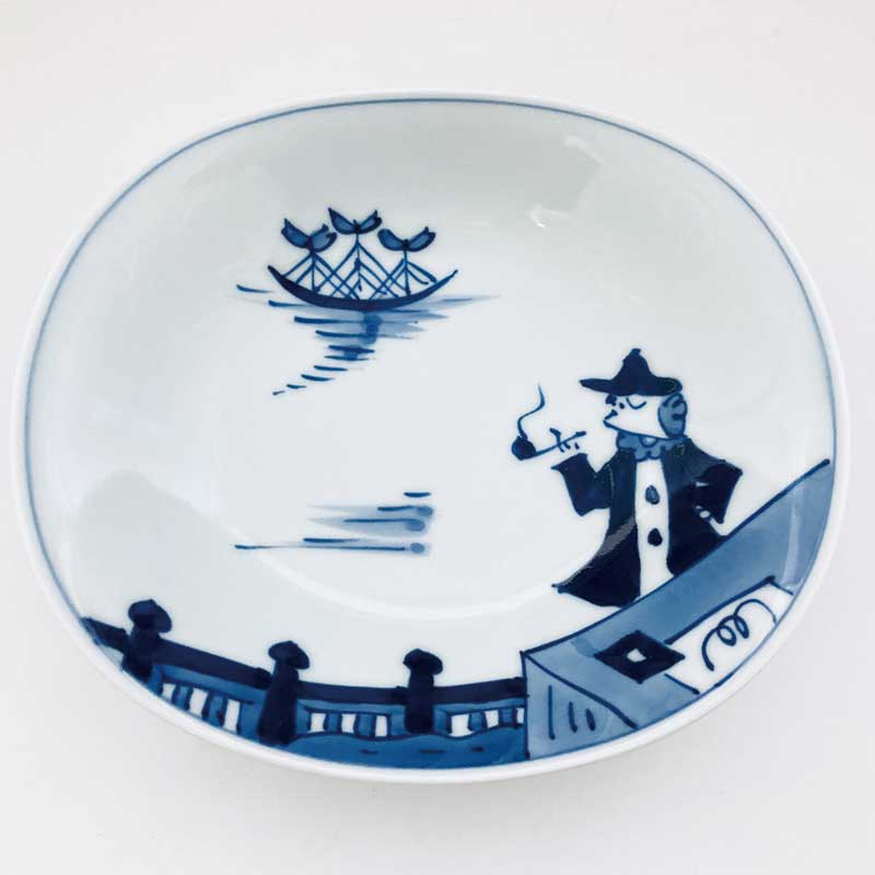 便り異人両切りサラダ皿　青花　有田焼
