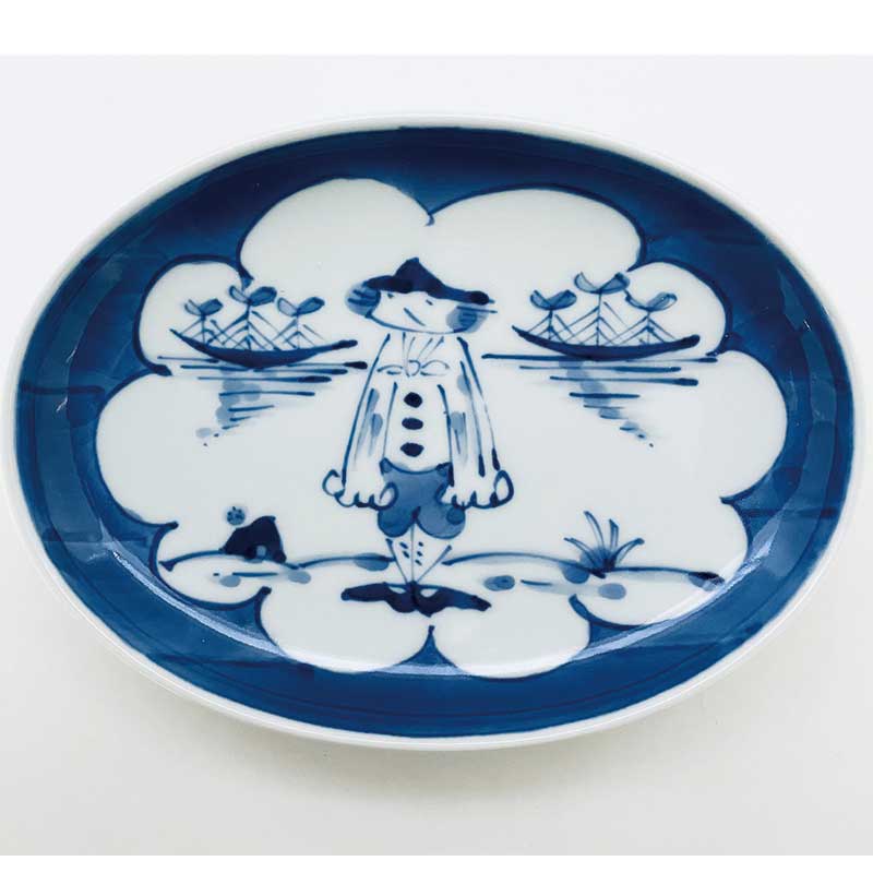 雲間取マント異人小判銘々皿　青花　有田焼