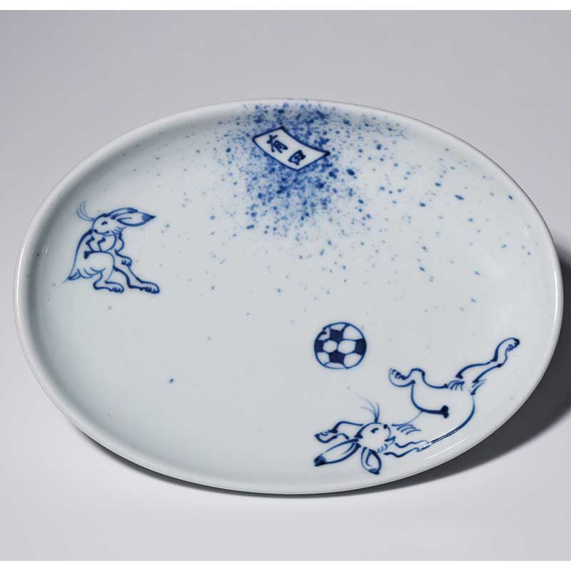 GIGAサッカー 小判銘々皿　青花　有田焼