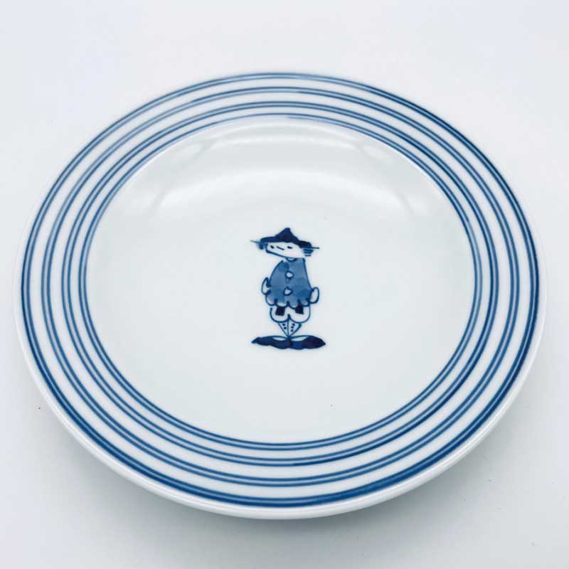 濃マント異人プチケーキ皿　青花　有田焼