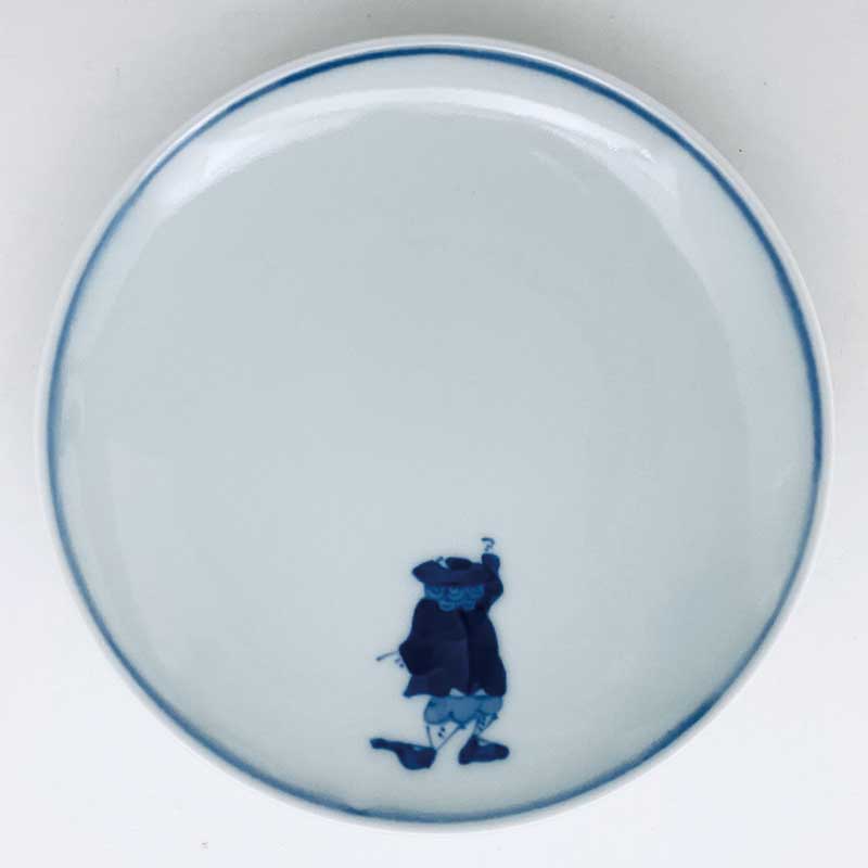カール紅毛人丸銘々皿 　青花　有田焼