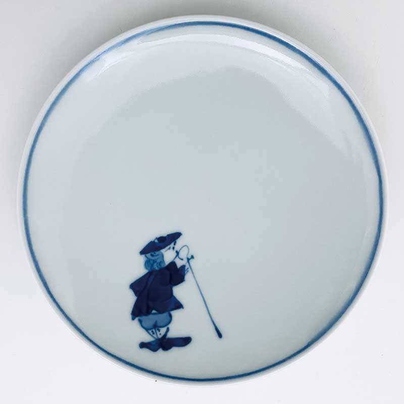 ステッキ異人丸銘々皿 　青花　有田焼