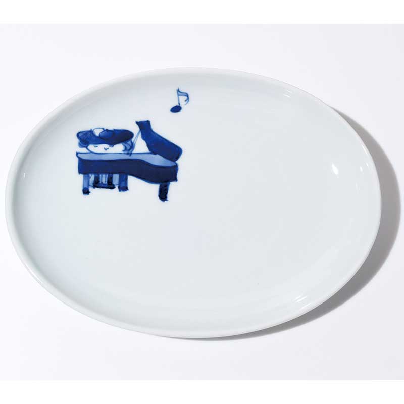 南蛮人音小判銘々皿 ピアノ　青花　有田焼
