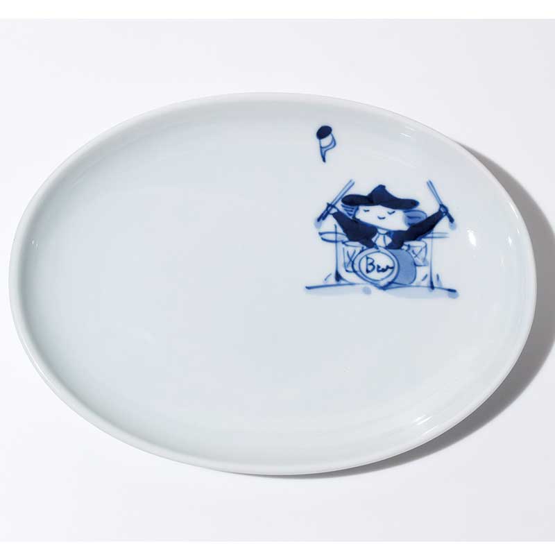 南蛮人音小判銘々皿 ドラム 　青花　有田焼