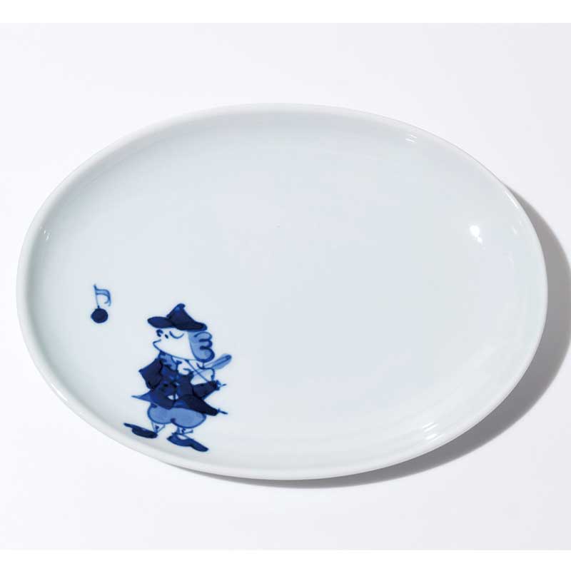 南蛮人音小判銘々皿 バイオリン　青花　有田焼
