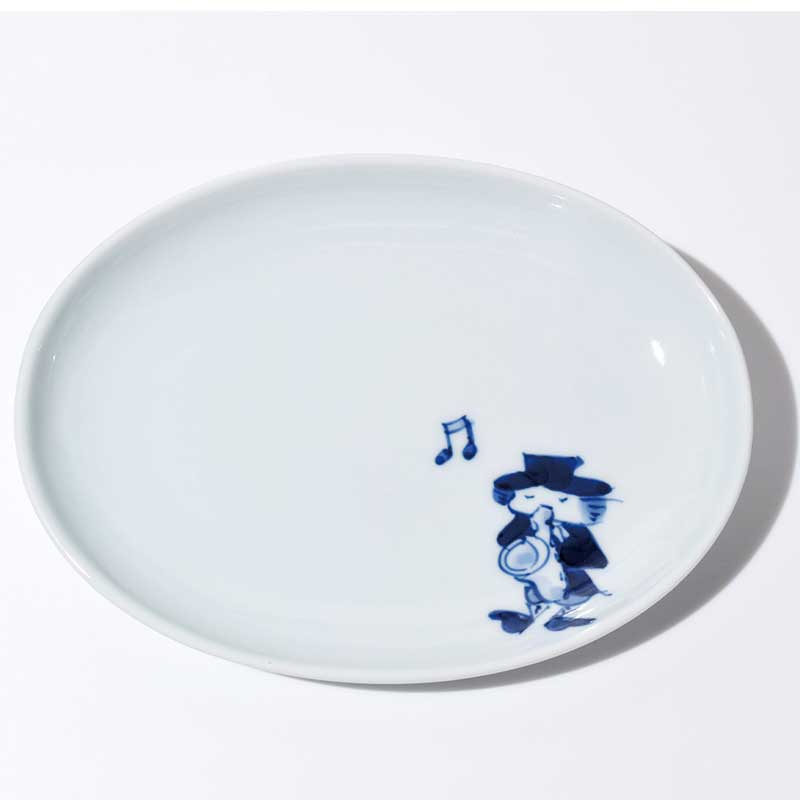 南蛮人音小判銘々皿 サックス　青花　有田焼