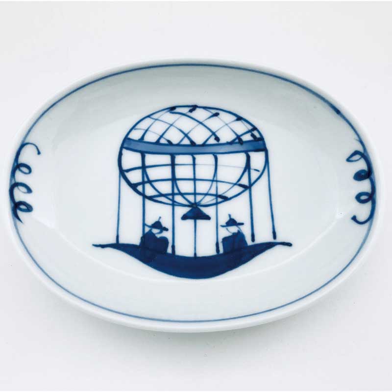 気球船小判小皿　青花　有田焼