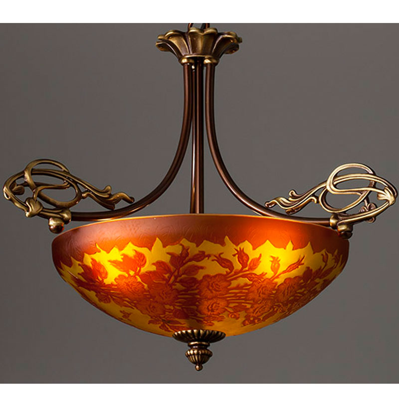 バラがモチーフのチェーン吊り3灯ペンダント照明　(ナンシーレッドローズ)　ガレコレクション　送料無料