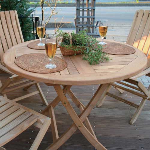 チーク材折り畳み丸テーブル　ガーデン家具　【送料無料】