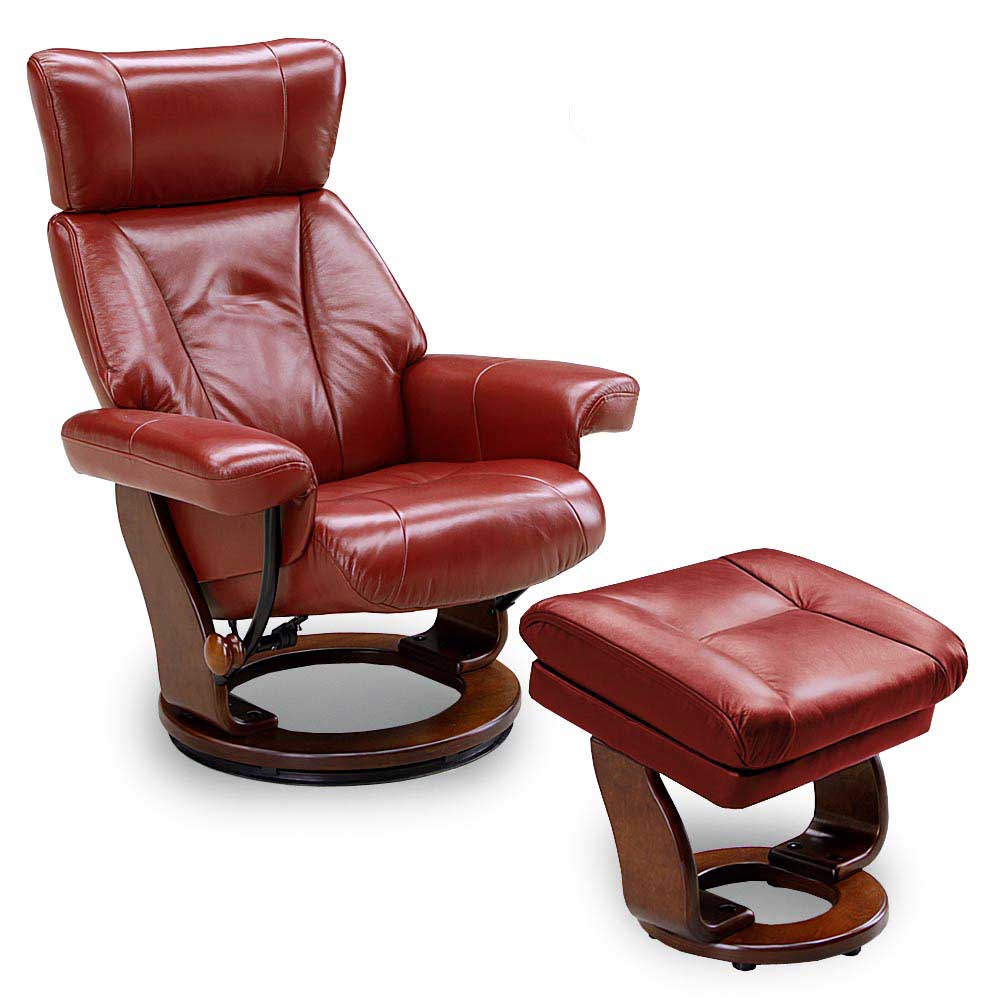 高級感ある本革リクライナー・アニータDX(スツール付き)-ルビーレッド