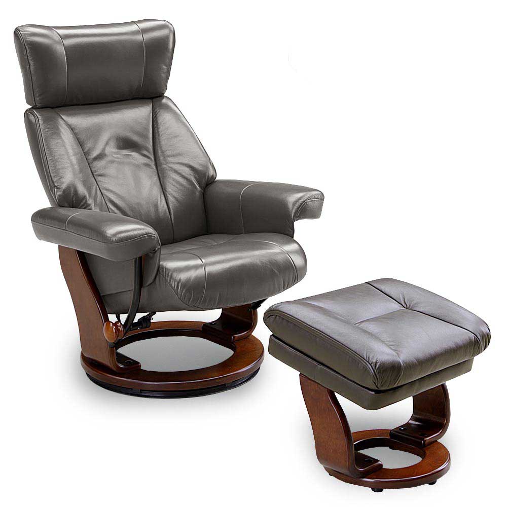 高級感ある本革リクライナー・アニータDX(スツール付き)-チャコールブラック