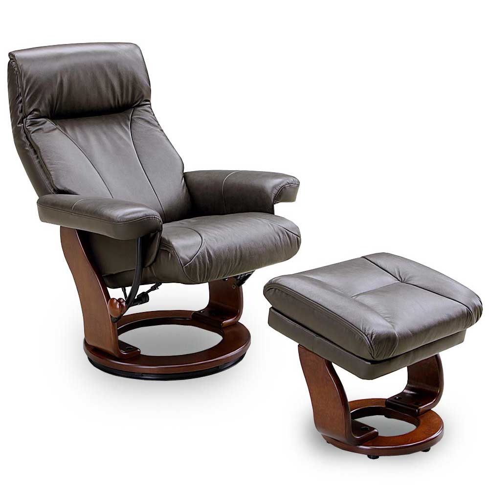 高級感ある本革リクライナー・オリアナDX(スツール付き)-チャコールブラック